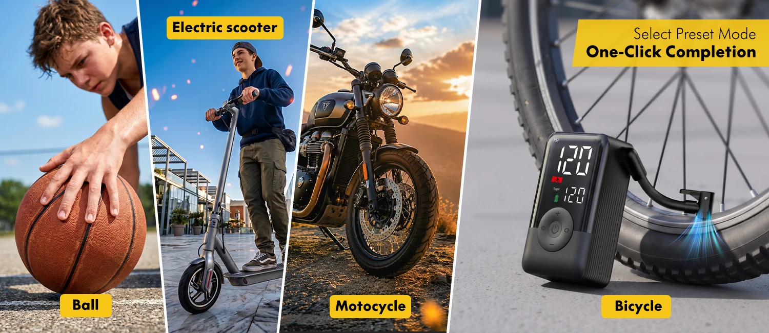Tragbare Kabellose Elektrische Luftpumpe Reifenfüller Wiederaufladbarer Multifunktionskompressor 150PSI für Auto Motorrad Fahrrad Ball – Detail 2