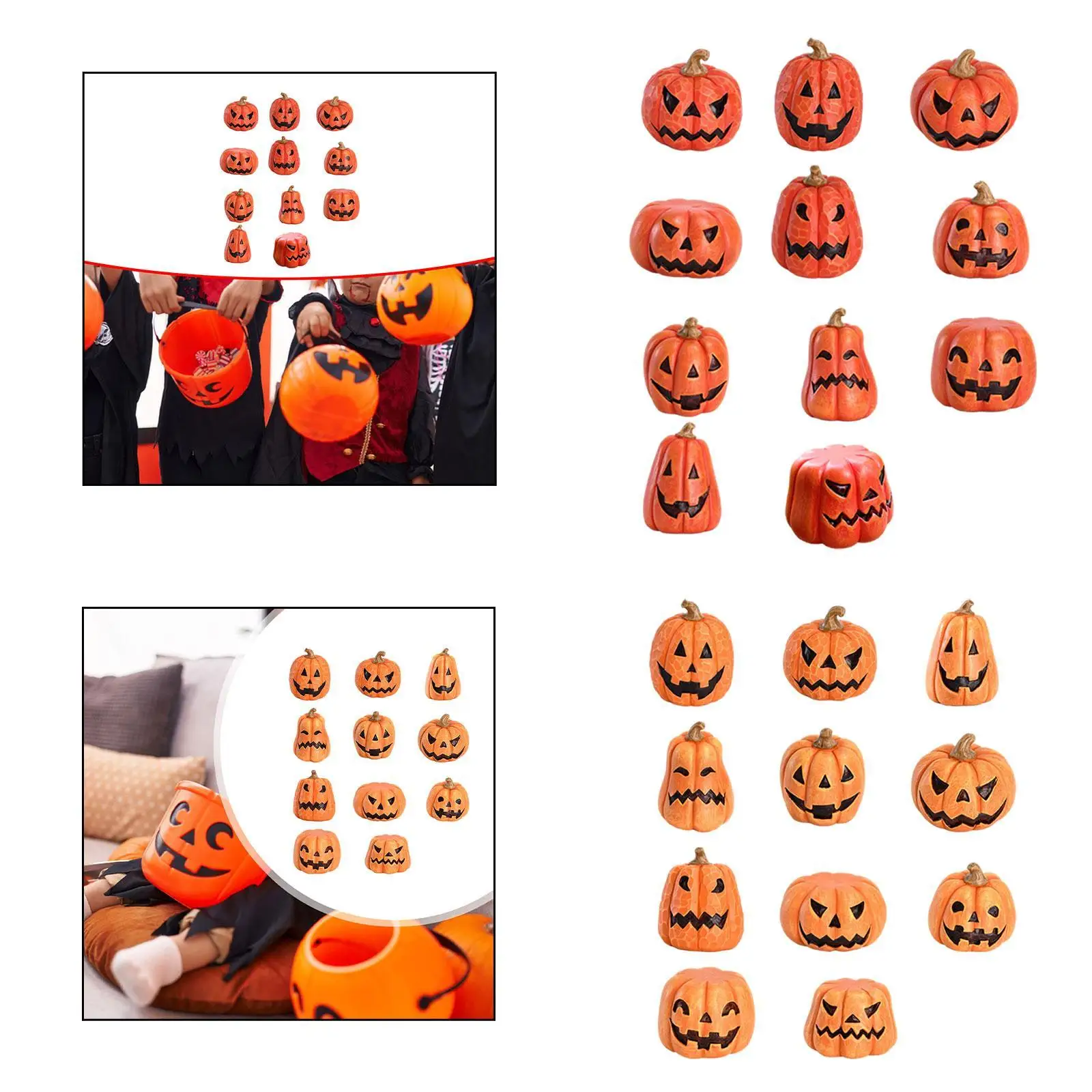 11Pcs Halloween Pumpkin Decorations Resin Holiday Gift Crafts Tabletop Ornaments for Bedroom Garden Home Dining Room Living Room