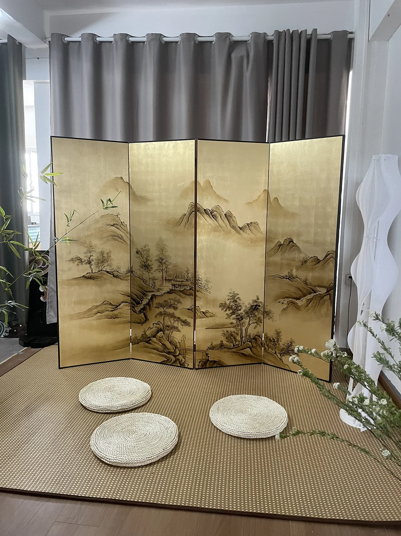 

Hand-Painted Landscape Painting Painting Screen Living Room Office Partition Mobile Photography Props Chinese Screen