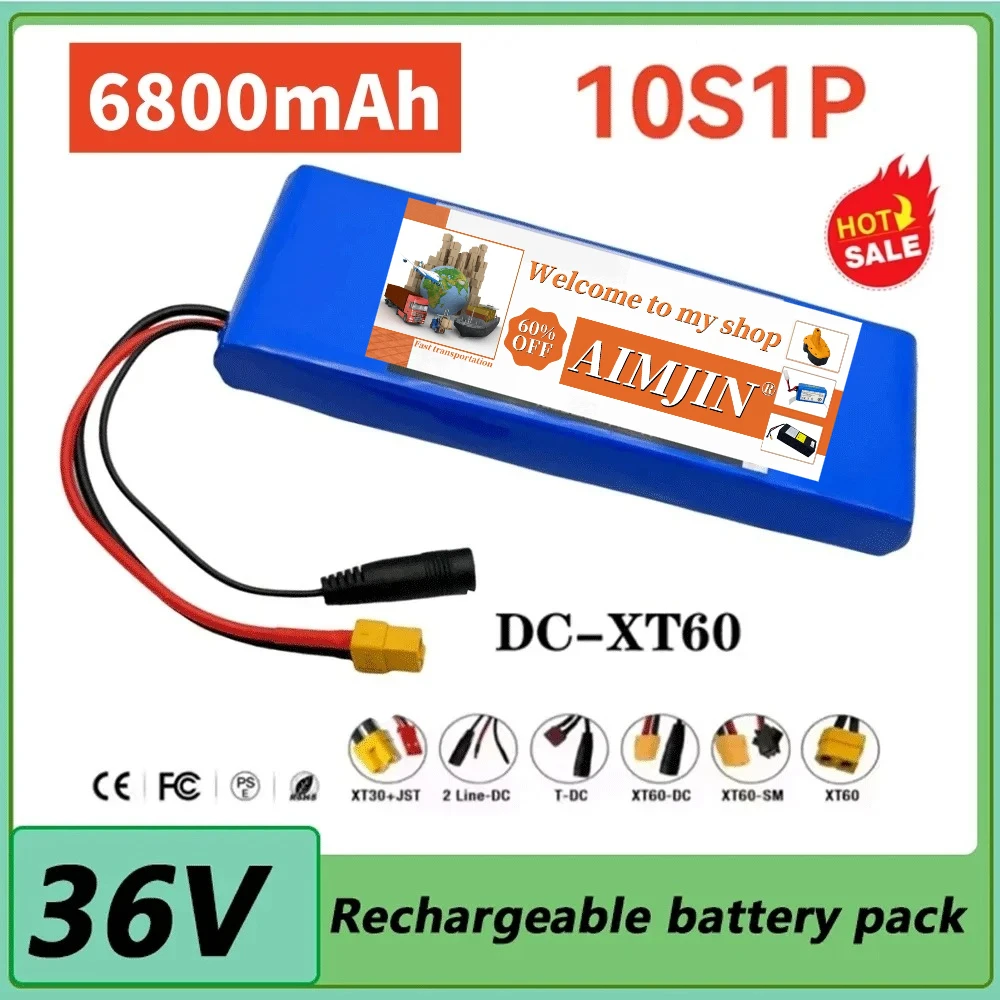 

10S1P Rechargeable Batteries 36V 6800mAh Battery Pack 18650 Lithium Li-ion Electric Car Bicycle Scooter 15A BMS 500W
