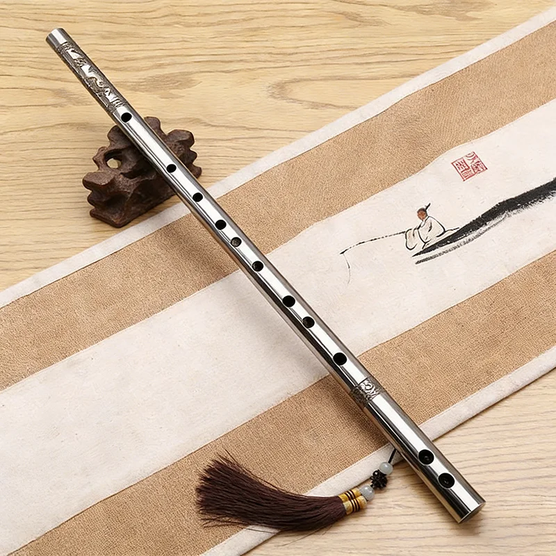 Stainless Steel Dizi E Key Adult Practice Transverse Flute Portable Traditional Performance Flute Chinese Musical Instruments