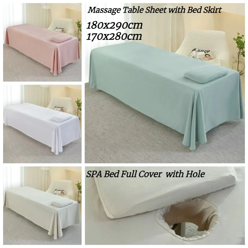 Plain Massage Table Sheet with Bed Skirt for Beauty Salon Skin-Friendly Massage Bed Cover SPA Bed Full Cover Sabnanas with Hole