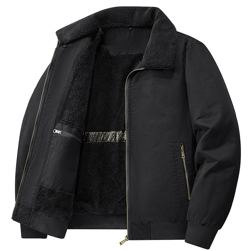 Winter New Fashion Men's Brown Army Green Black Solid Color Zipper Turn-down Collar Casual Simple Basic Daily Parkas Jackets
