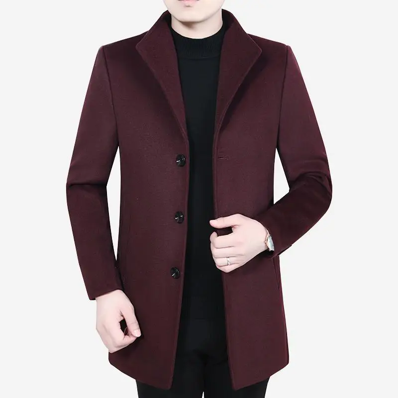 معطف صوفي متوسط الطول للرجال لخريف وشتاء جديد ملابس أبي معطف ابن قطن 00% سترة واقية مناسبة للخريف والشتاء #4