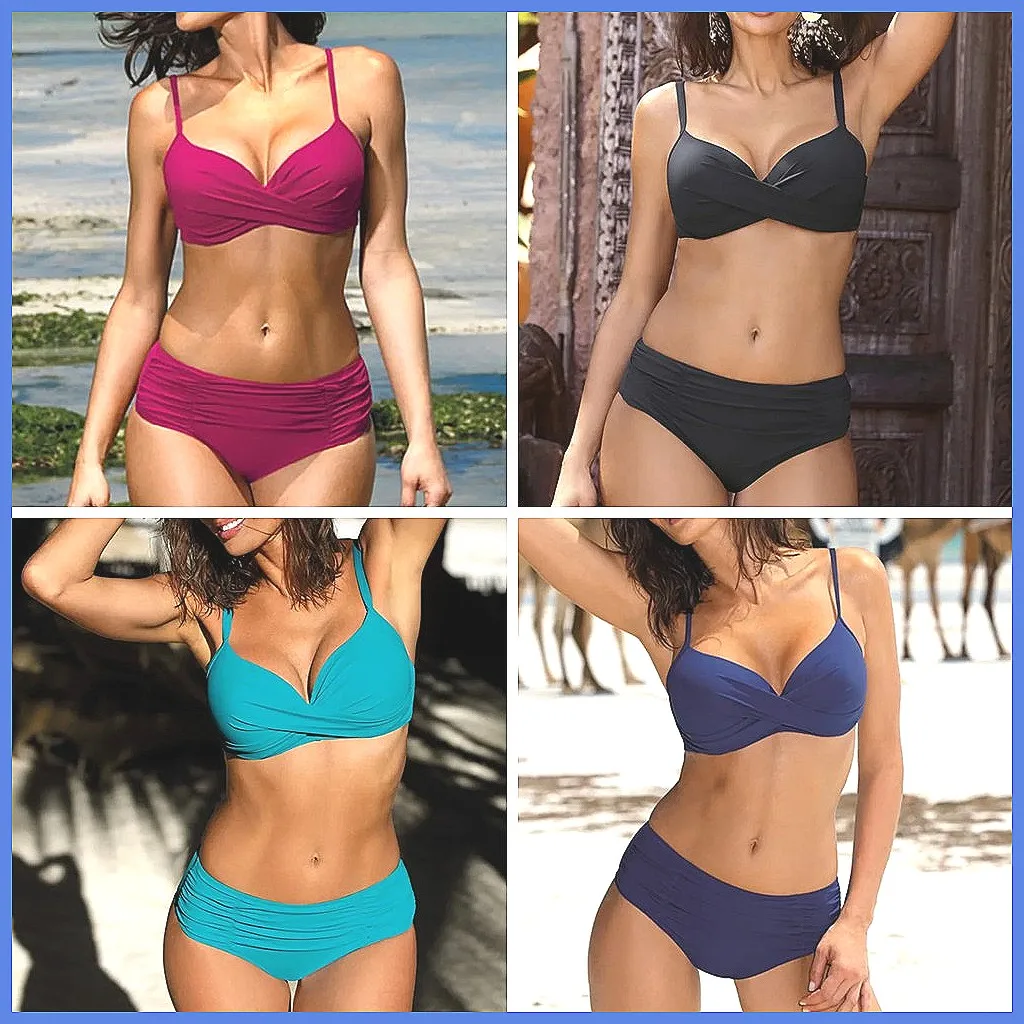 

2025 Sexy Push Up Bikini Set - Solid Color Swimwear for Women, Beach Bathing Suits