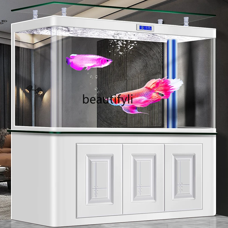 Light luxury explosion-proof glass fish tank medium and large bottom filter  hot bending aquarium ecological water change