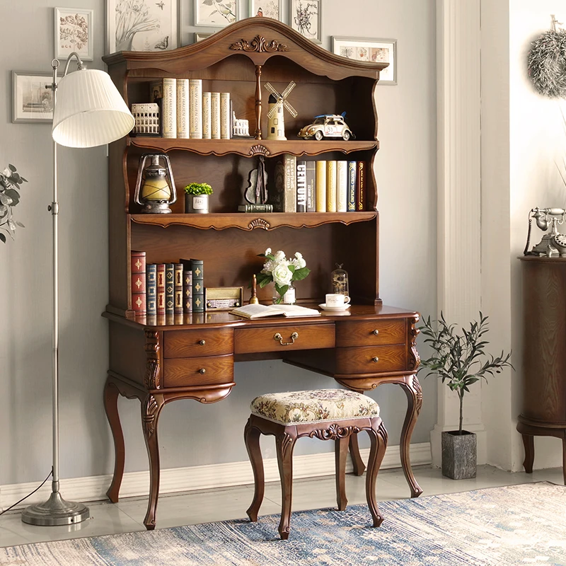 solid wood desk bookcase integrated table office computer study adult European student single writing