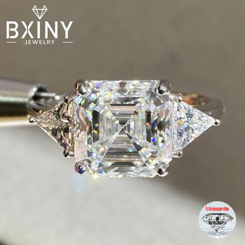

BXINY 5CT кольца с муассанитом огранки Asscher, 100% серебро S925, 10*10 мм, квадратное сертифицированное лабораторное обручальное кольцо с бриллиантами для женщин, подарочные ювелирные изделия