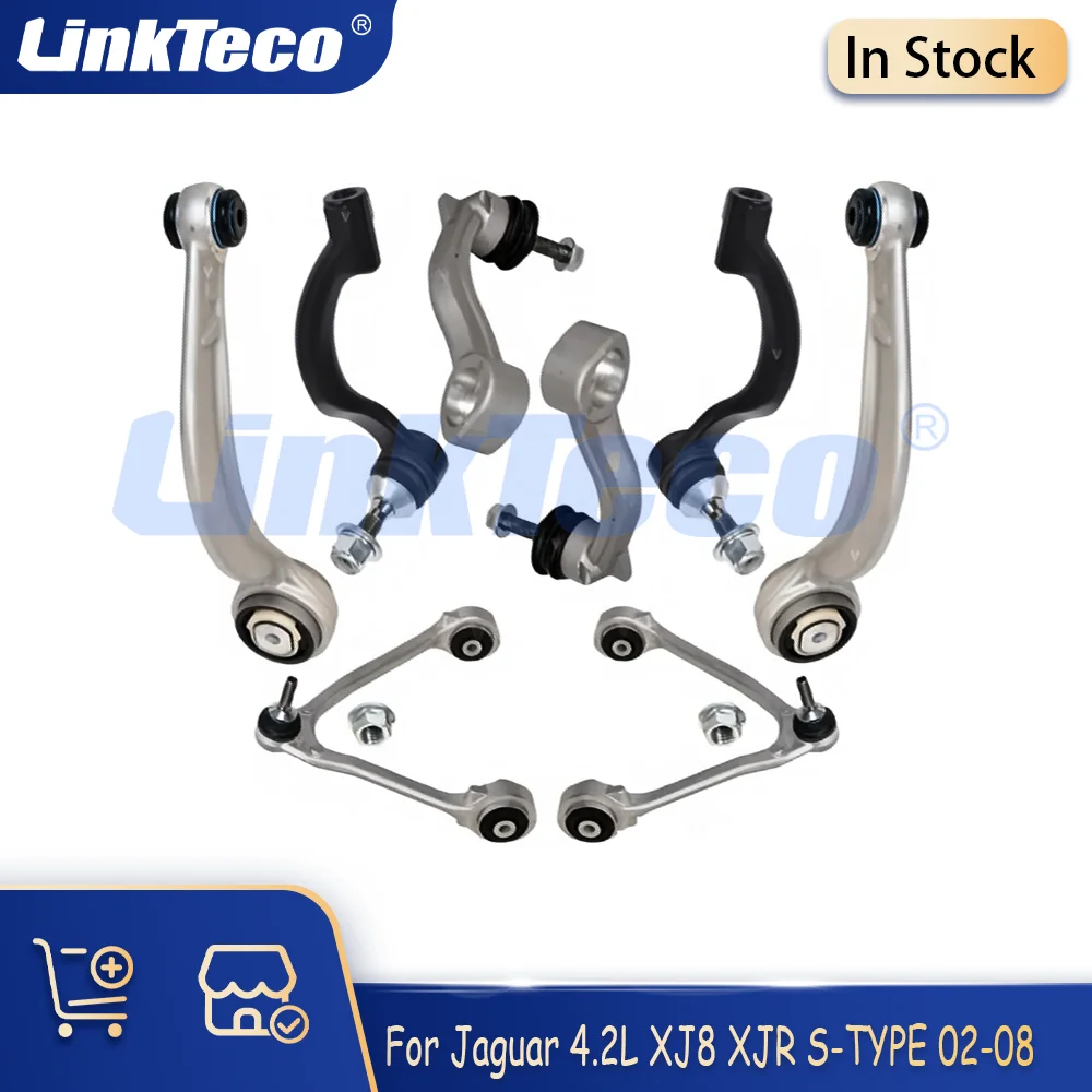 8-Piece Kit Front Upper & Lower Control Arms, Links and Tie Rods Fit 4.2 L Jaguar XJ8 XJR S-TUPE Super V8 Vanden Plas 4.2L 02-09