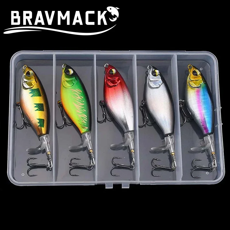 5pcs Floating Pencil Lures with Propellers Wobble Action Surface Baits for Bass Blackfish Fishing