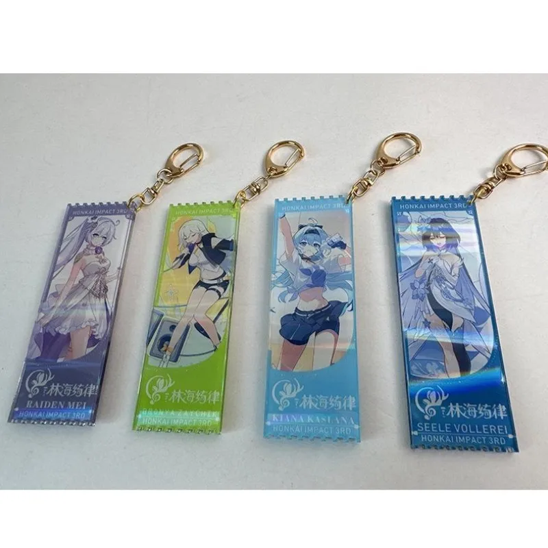 Game Honkai Impact 3 Anime Figures Kiana Kaslana Seele Vollerei Acrylic Laser Keychain Bronya Zaychik Model Keyring Pendant Toy