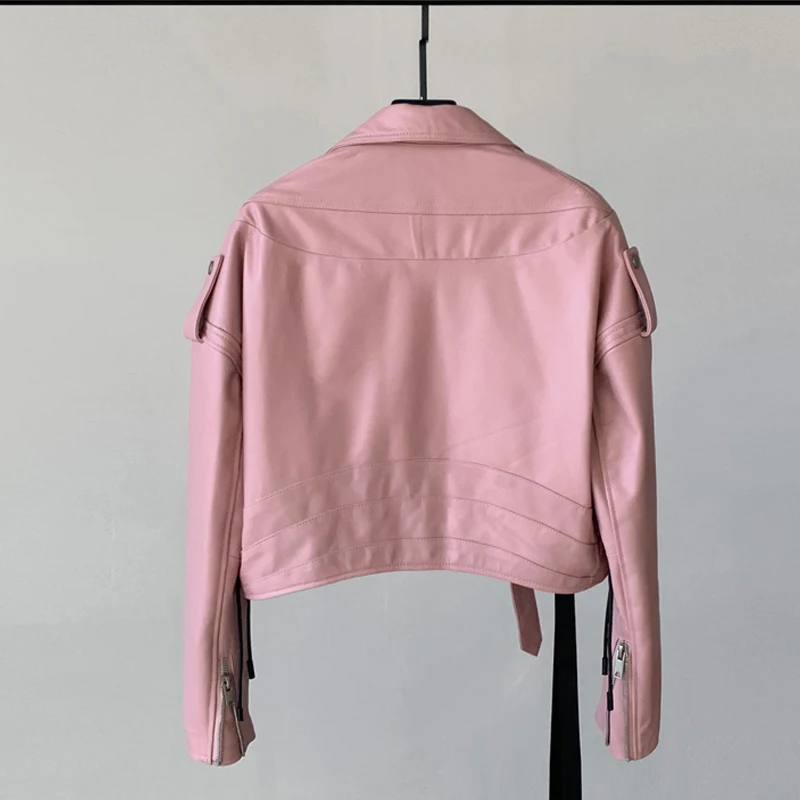 Herbst Winter Neue Schaffell Jacke Mäntel frauen Kurze Zipper Gürtel Echtes Leder Jacke Casual Coole Weibliche Dünne Lammfell Jacke