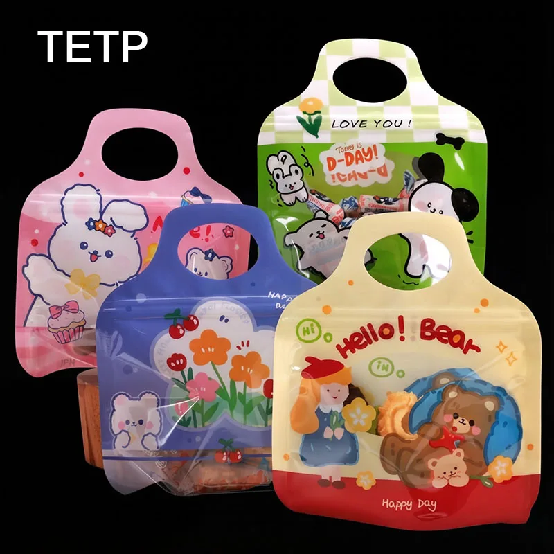 

TETP 50Pcs Cartoon Gift Bags With Handle Children's Day Snack Self-Sealing Storage Kindergarten Candy Gift Packaging Dcoration