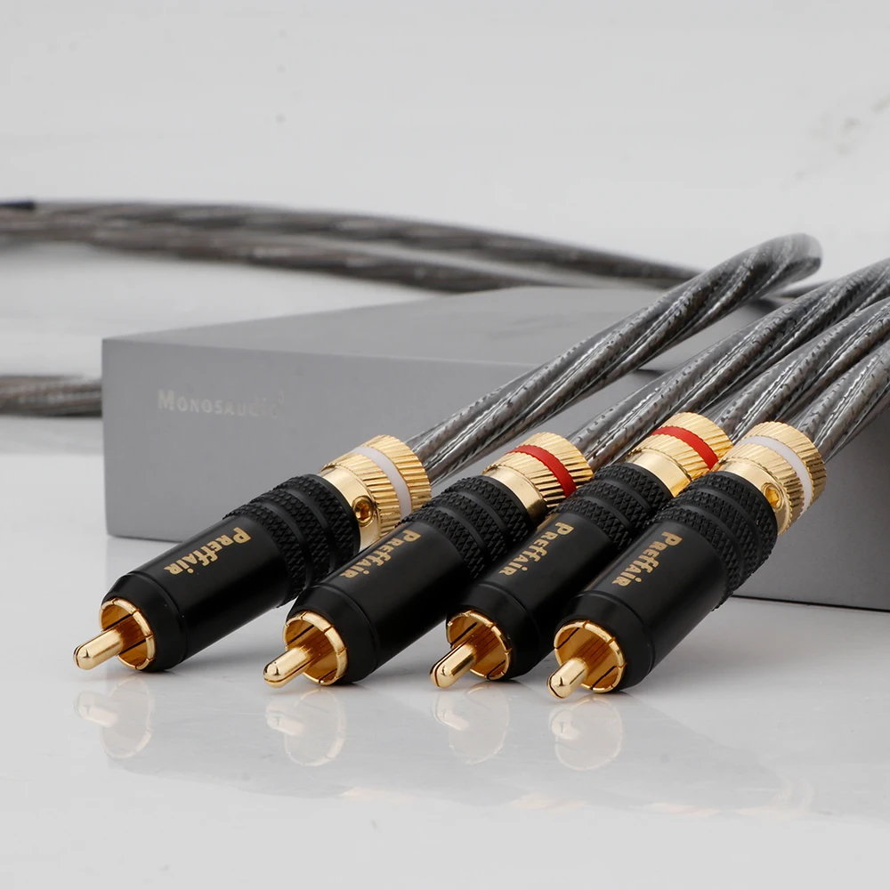 Pair HiFi OFC RCA Cable Copper Sliver Plated Screws Soldering Lock RCA Connector  Interconnect Cables Amplifier DAC TV car audio