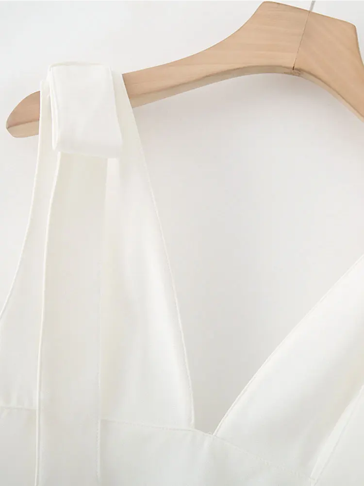 2025 Summer Chic Casual Women Dress Bow Cami Sleeveless Pleated Mini Vestidos New Fashion Holiday Dress