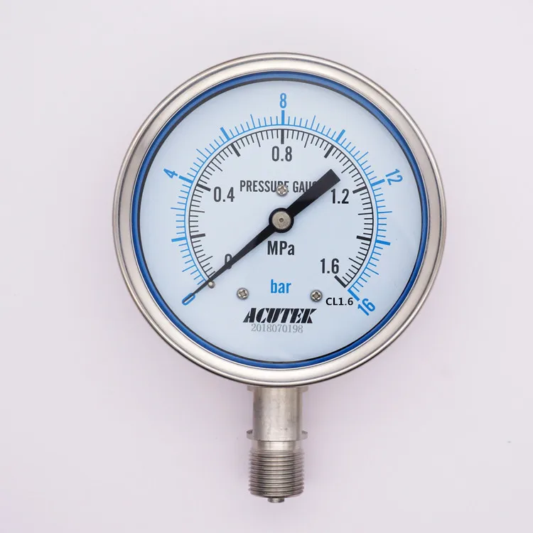 Y100BF -0.1-160 Mpa 316 Stainless Steel  Positive and Negative Vacuum Pressure Gauge Natural Gas Petrochemical Electric Power