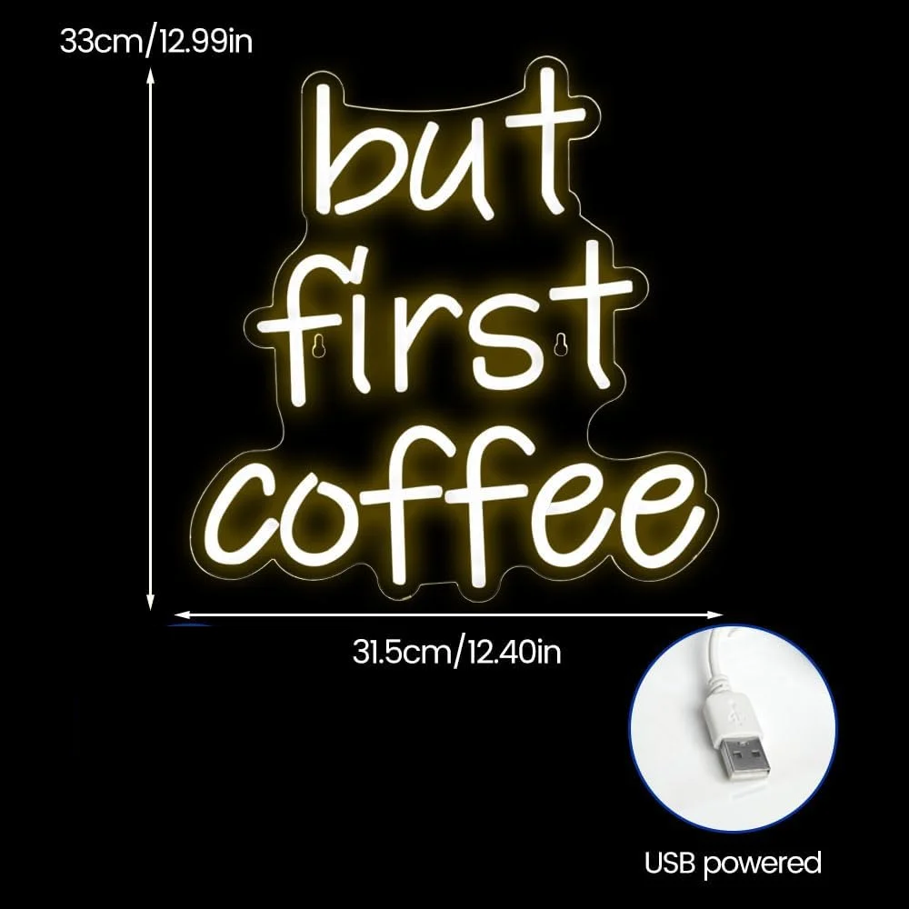 But First Coffee Neon Sign Cafe LED Neon Light LED Dimmable for Coffee Shop Coffee Bar Party Club Advertising Decor Open Gift