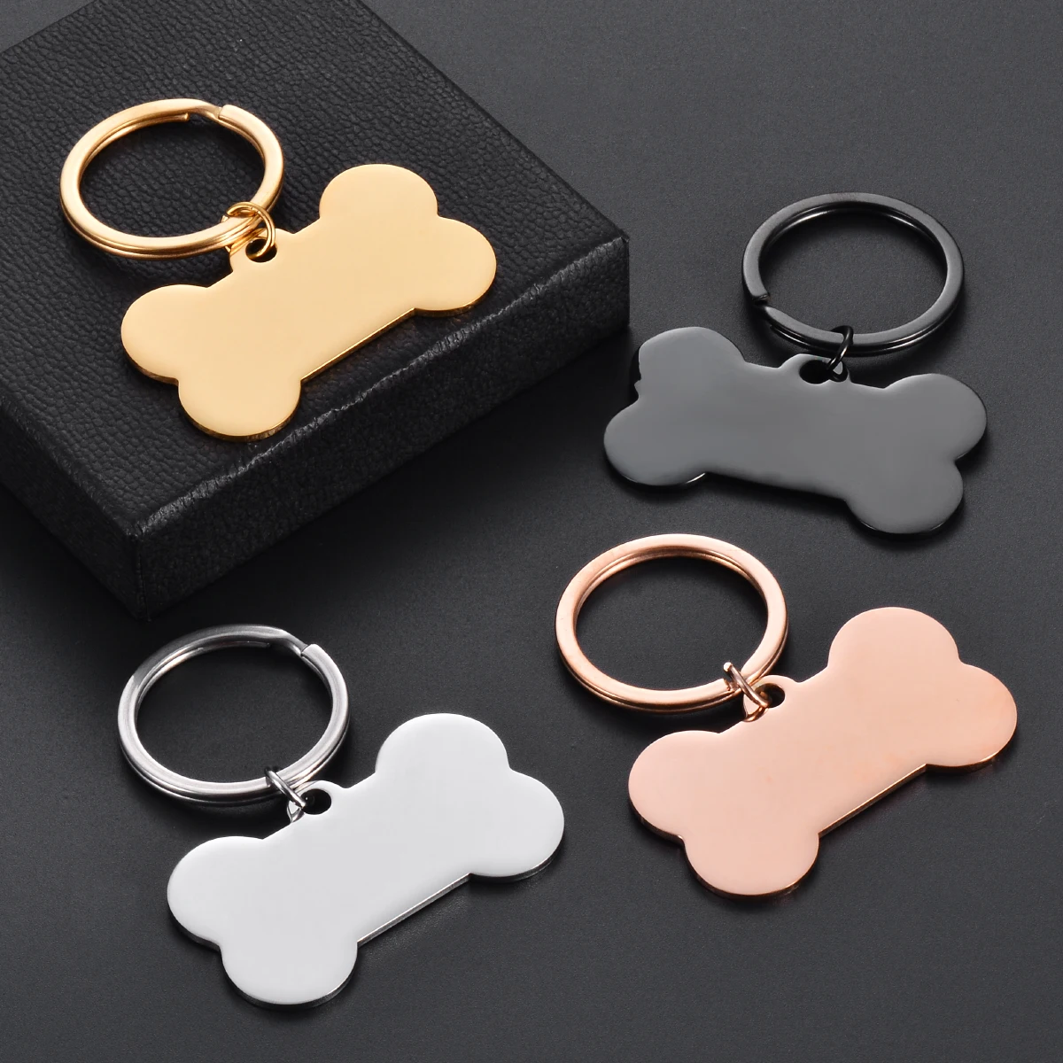 5Pcs  Pet ID Tag Keychain Dog Bone Stainless Steel Blank Collar Tag Keyring DIY Jewelry Making Accessories Gift Wholesale