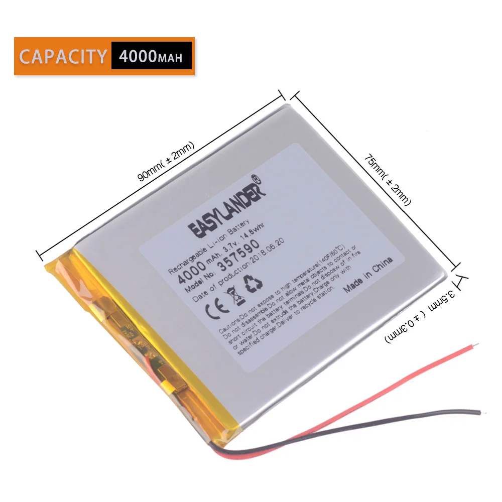 357590 4000mAh 3.7V Rechargeable Li-Polymer battery For 7