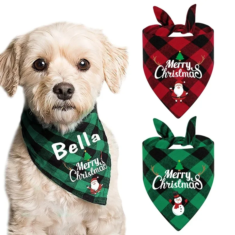 

Christmas Pet Bandanas Plaid Dog Collar Washable Saliva Towel for Small Dogs Chihuahua Marry Christmas Cat Costume Dog Accessory