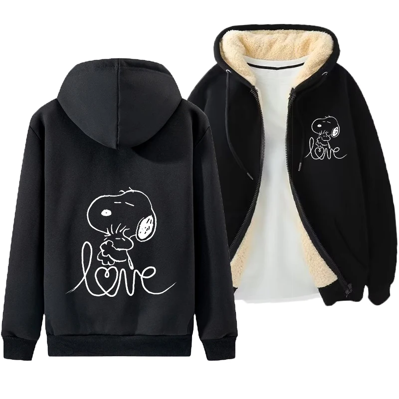 Snoopy Streetwear Fleece Zip Up Hoodies Retro Long Sleeve Loose Kid Warm Coats Harajuku Casual Gothic Hooded Sweatshirt Harajuku