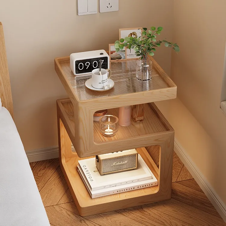 

Solid Wood Cream Wind Bedside Table Modern Minimalist Creative Ins Wind Bedside Table Small Ultra-narrow Light Luxury High Sense