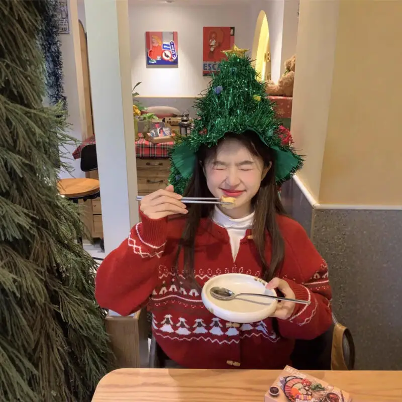 Fair Isle Jacquard Damen Strickjacke Pullover Strickwaren Mädchen Rundhals Kapuzenpullover Herbst Winter Adrette Top Mantel