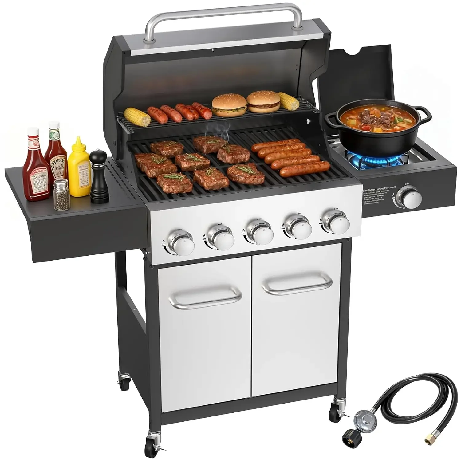 

5+1 Burner Propane Gas Grill with Side Burner 68000 BTU Stainless Steel 548 sq.in Backyard Garden Custom