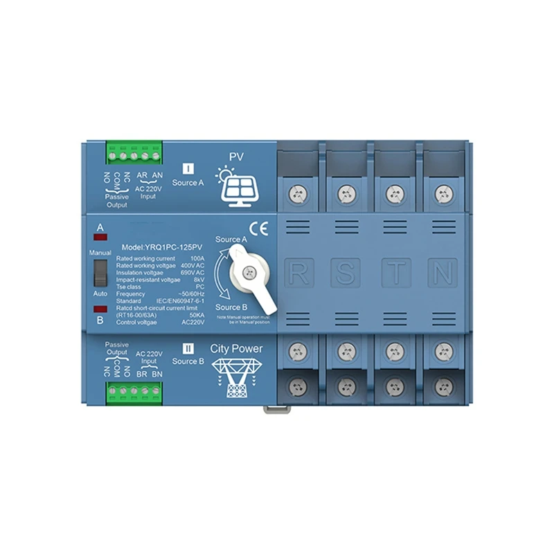 

ATS Dual Power Automatic Transfer Switch For Generator Or PV Energy To City Power Changeover Switch Solar Inverter 4P100A