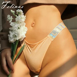 Felinus Sexy Women Pantie Crystal Rhinestone Underwear Fitness Thongs Solid Color Low Waist Female Lingerie Letter Bikini Briefs