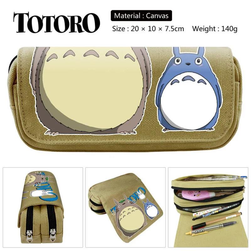 Totoro Kotak Pensil Kartun Lucu Tas Kotak Pena Anime Kawaii Kantong Pensil Ritsleting Perlengkapan Sekolah Penyimpanan Besar Siswa Anak-anak