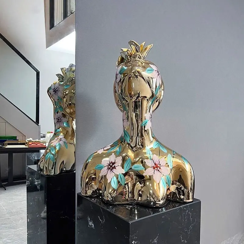 Living room bust abstract resin figure sculpture model room exhibition hall painted portrait semi-handmade flower girl ornament