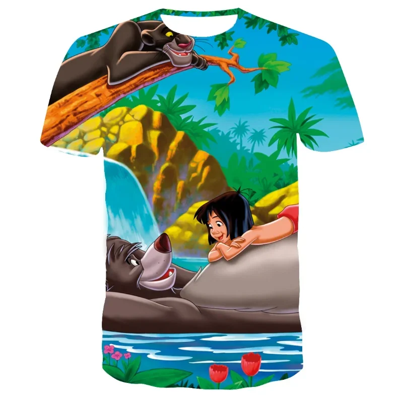 Disney Mowgli Boy Girl T-shirts Jungle Book T-shirts Men's 3D Print Cartoon Short Sleeves MINISO Mens T-shirts New Mens Clothing