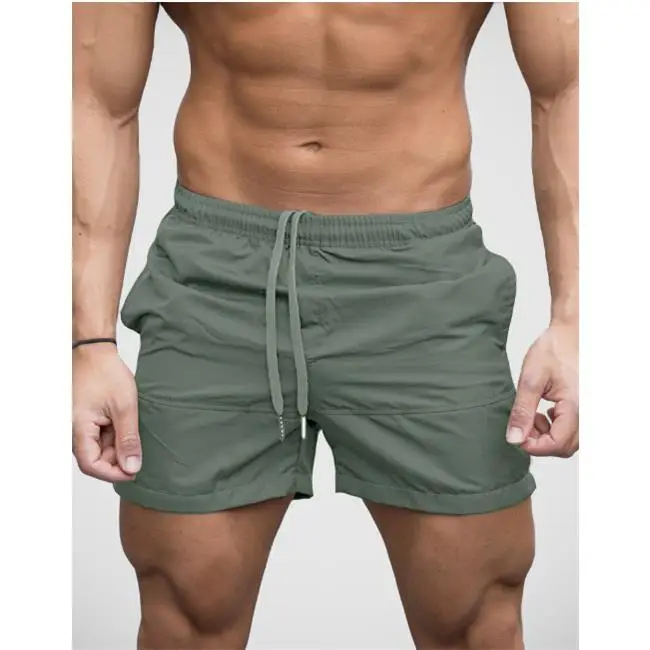

Men's Beach orts Casual Tight Fit mid Waist Trousers for Youth Khaki Color Pure Patterned Beachwear European Sle