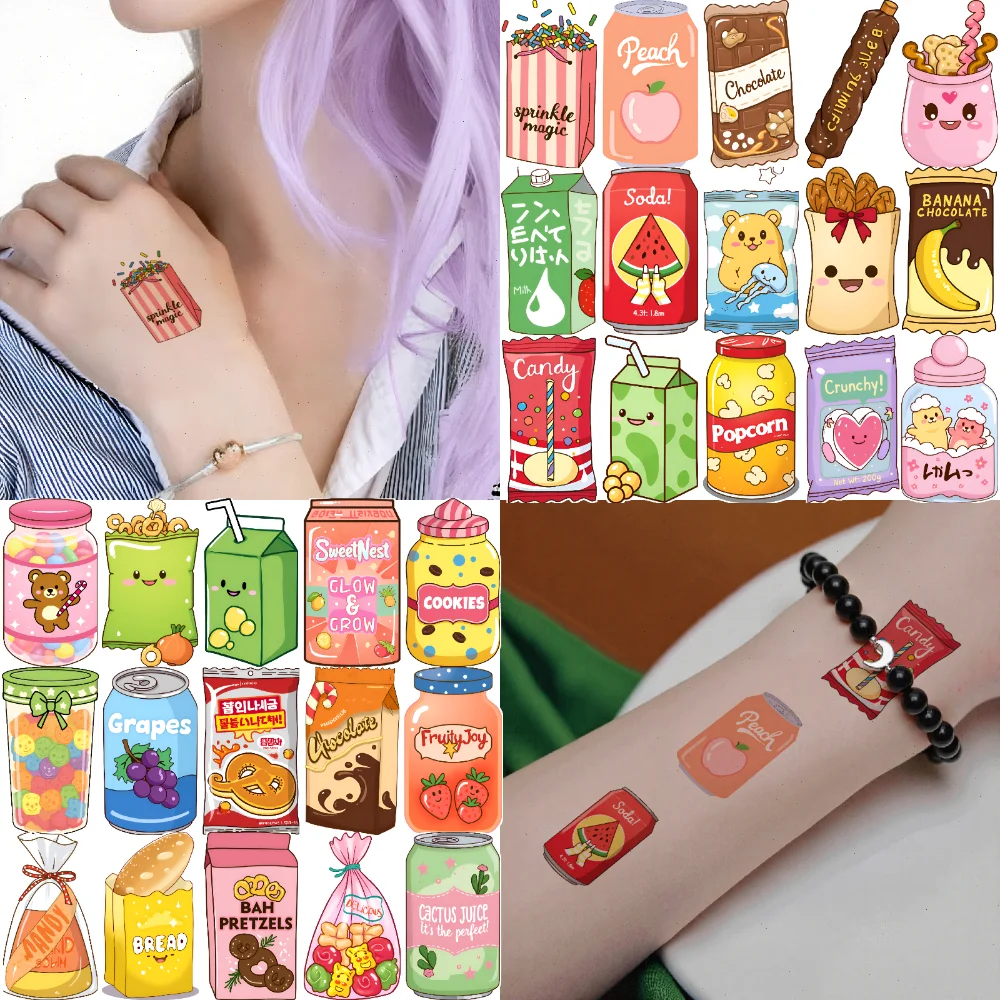 

54 шт., временные пакеты для конфет с татуировкой, водонепроницаемые долговечные наклейки для тела, упаковка для пищевых продуктов, мультфильм для рук, щек