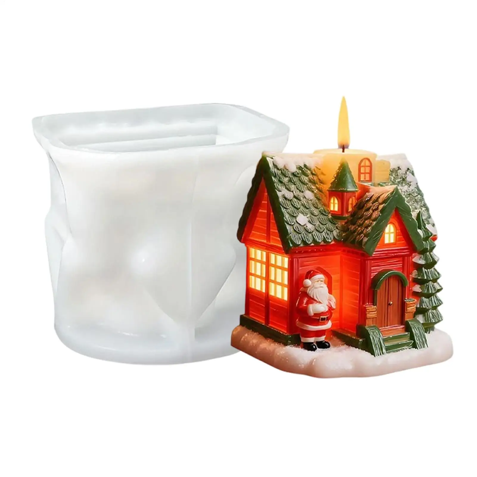 Christmas Snow House Candle Silicone Mold DIY Miniature Christmas Tree Candle Plaster Ornament Candle Molds Making Supplies