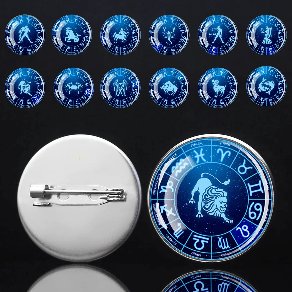1PC Blue Star Wheel Badge Constellation Badge Novelty Lapel Hat Bag Accessory Constellation Pattern Casual Gift Accessory