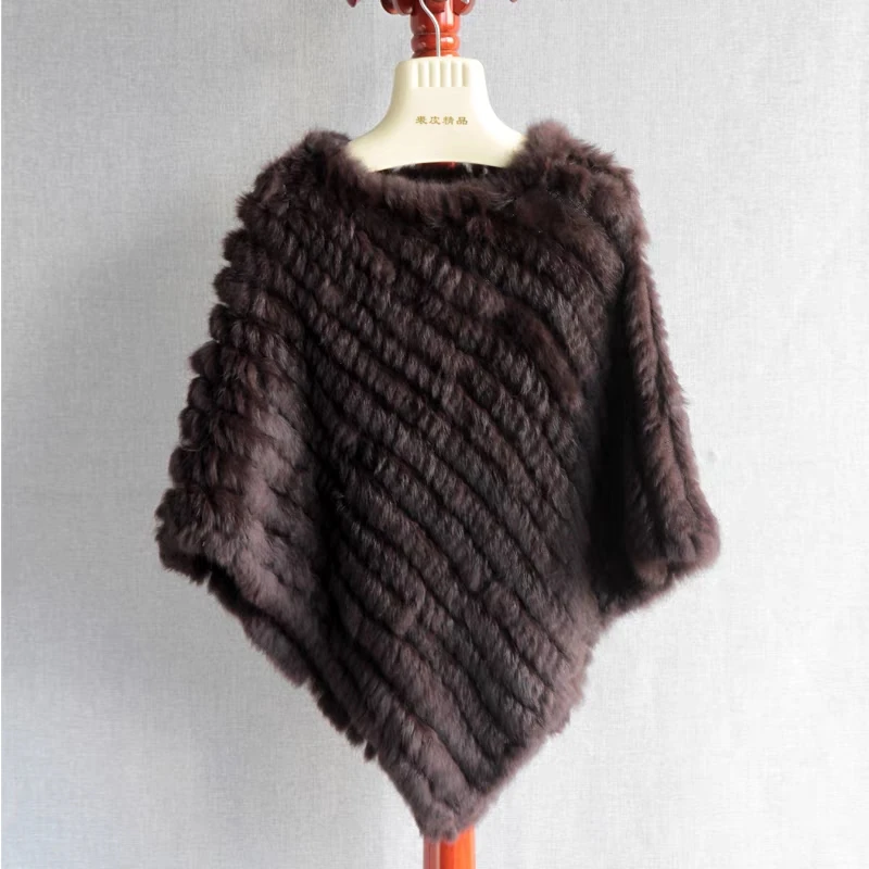 CX-B-13A Cheap Factory Sale Women Real Rabbit Fur Knitted Poncho Shawl