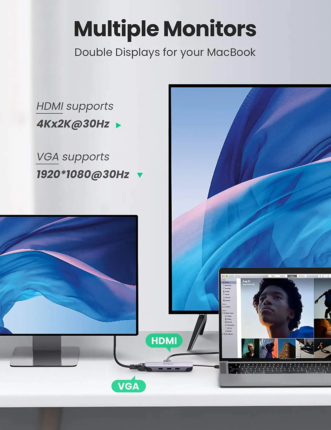 UGREEN USB C Hub 9 in 1 USB Type C Multiport Adapter Dock with 4K HD-MI VGA Gigabit Ethernet PD Charging 3 USB 3.0 Ports