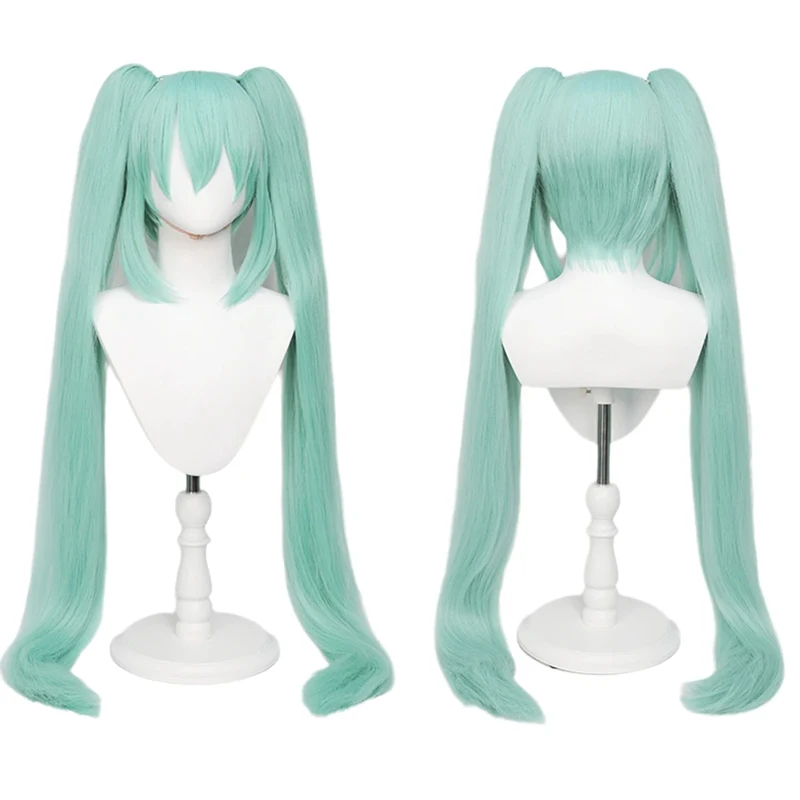初音ミク-ミク-アニメーションウィッグ-シミュレーション-ダブルポニーテール-ロングヘアスタイル-合成繊維ウィッグ