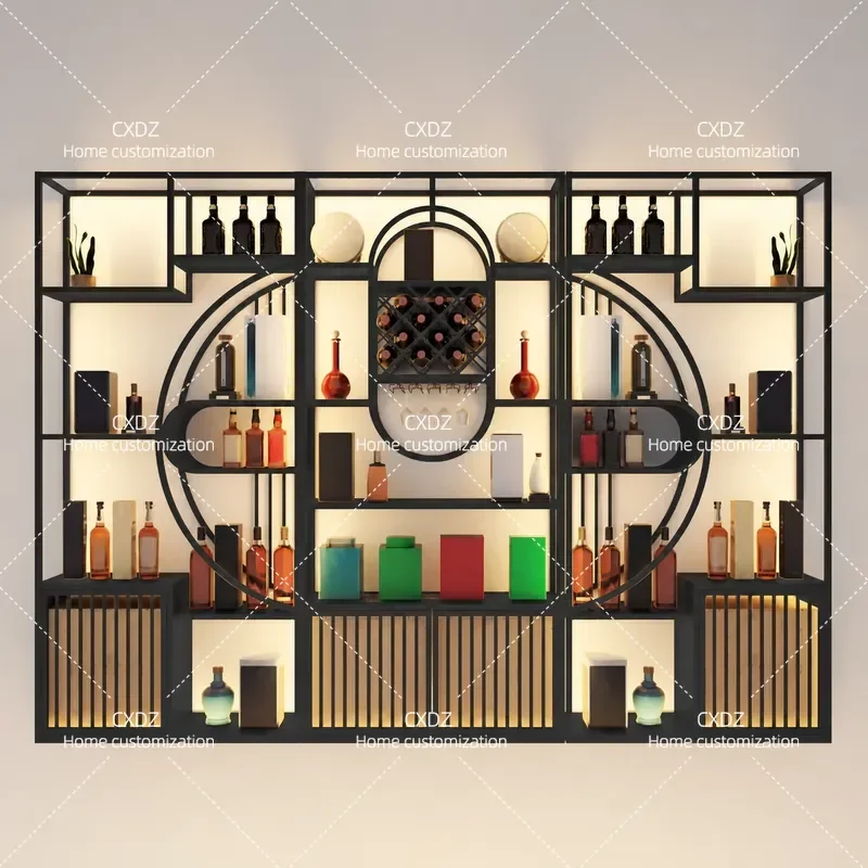 Light Luxury Wrought Iron Wine Cabinet with Bogu Rack Display Shelf Office Partition Storage Stand for Home Bar Decor