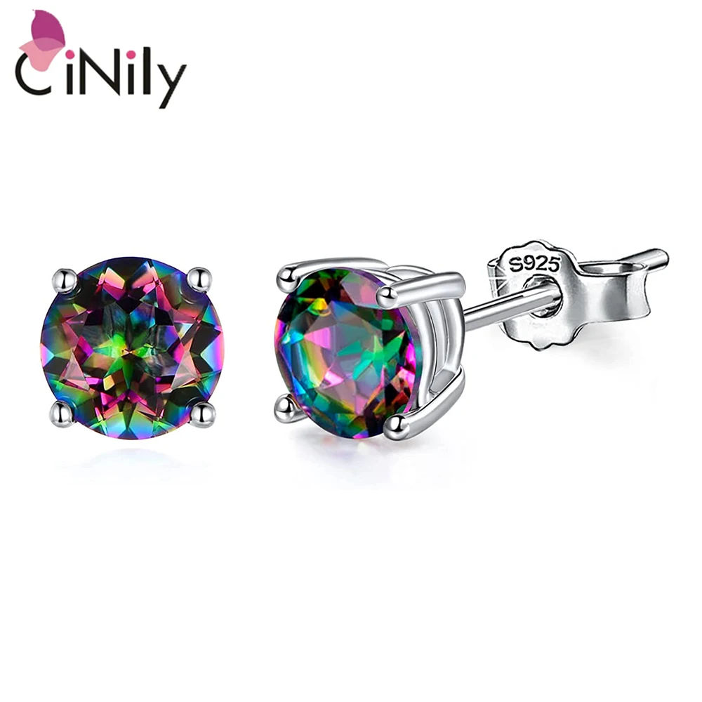 Женские сережки-гвоздики CiNily Created Mystic Stone с цирконием, 100% цельное 925 пробы, серебро, 6 мм