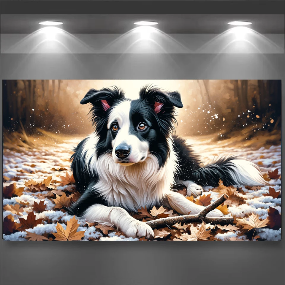 

Serene Collie Amidst Осень и снег Diy Алмазная картина, Полная квадратная круглая Алмазная мозаика абстрактное искусство Большой размер Домашний декор,