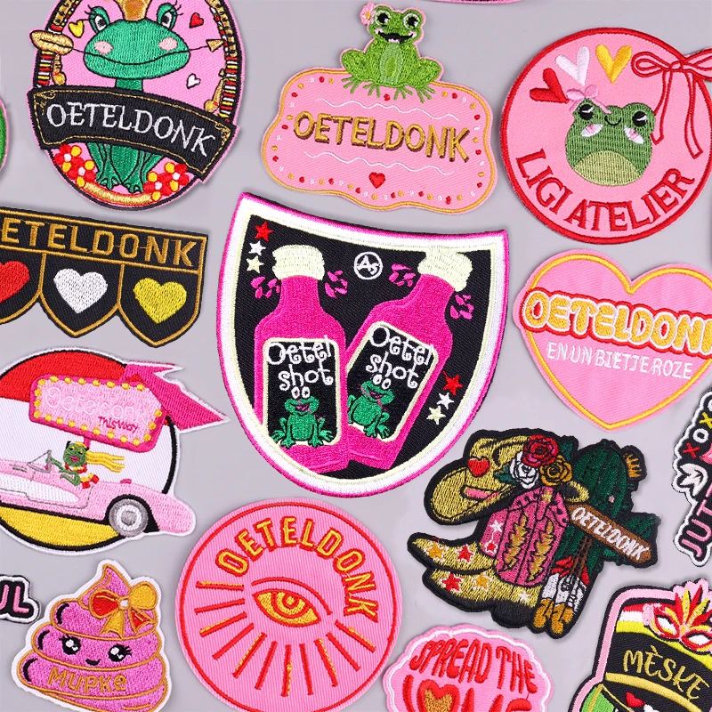 New Pink Series Netherland Oeteldonk Frog Patches For Clothes Emblem Carnival For Netherland Embroidery Iron On Patch On Clothes