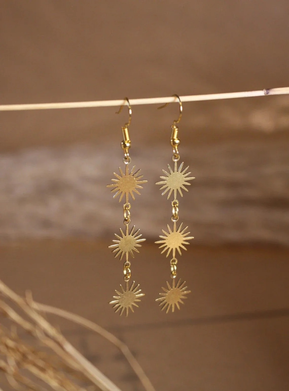 Sun Earrings, Boho Jewelry, Sun Jewelry, Astrology Earrings, Gold Color Sun Earrings, Dazzling Gold Color Sun Earrings