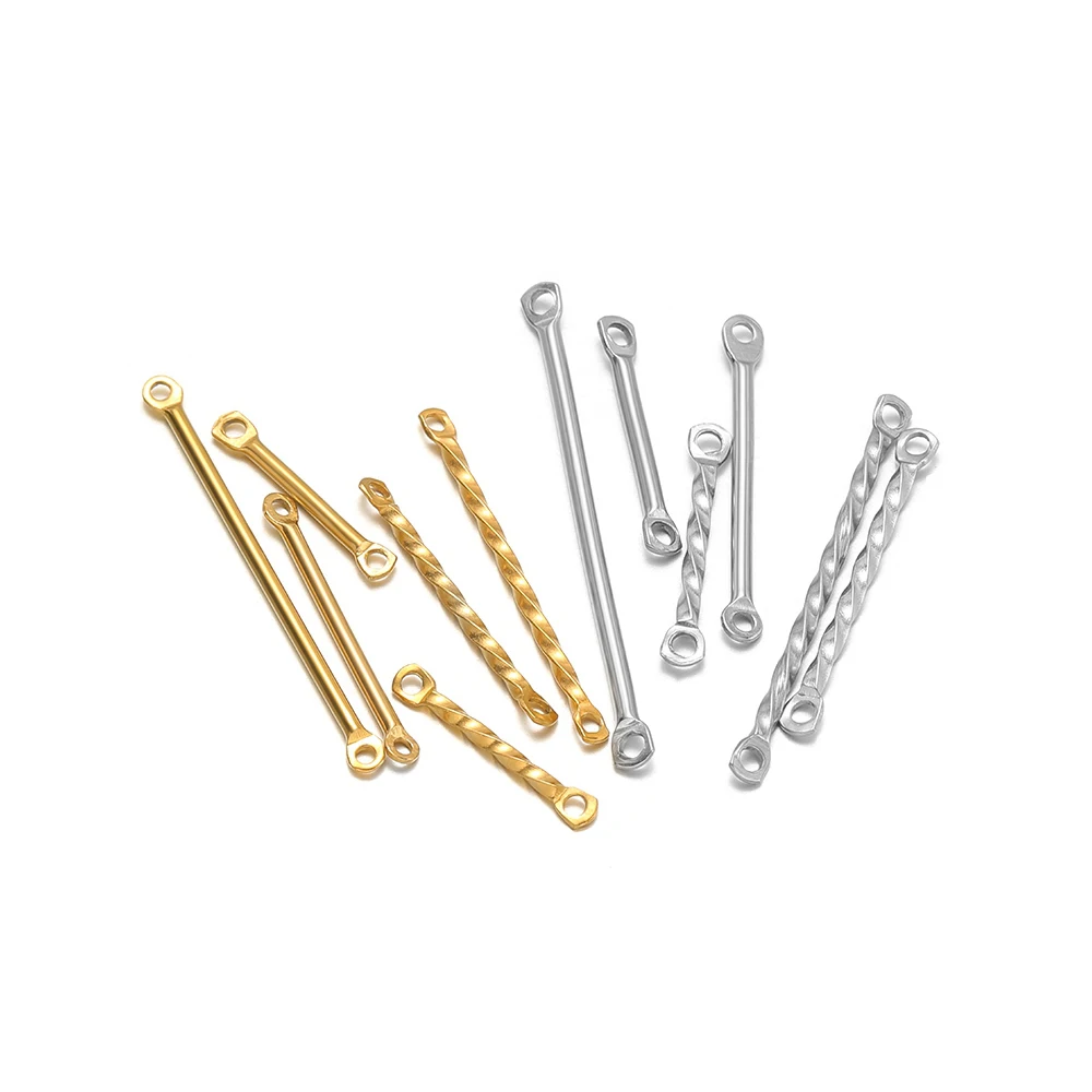 20Pcs Stainless Steel Twisted Rod Connectors Double Hole Links Stick for DIY Jewelry Necklace Supplies Earrings Material Bulk