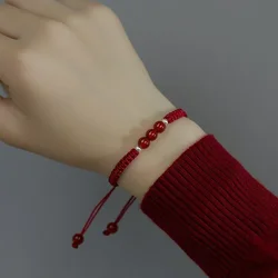 Fashionable Handmade Agate Bracelet with Red Rope for Couples and Students Retro Chinese Style Accessories Gifts