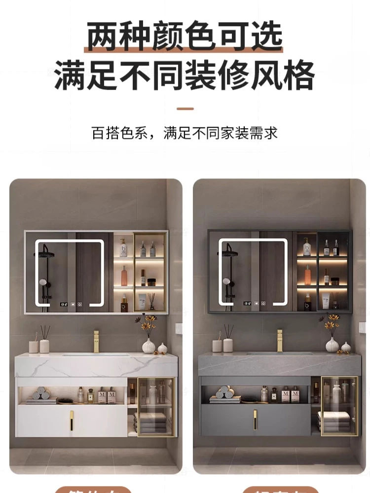 

Легкий роскошный современный комбинированный шкаф для ванной комнаты из каменной плиты с интегрированной раковиной для умывания и туалета.