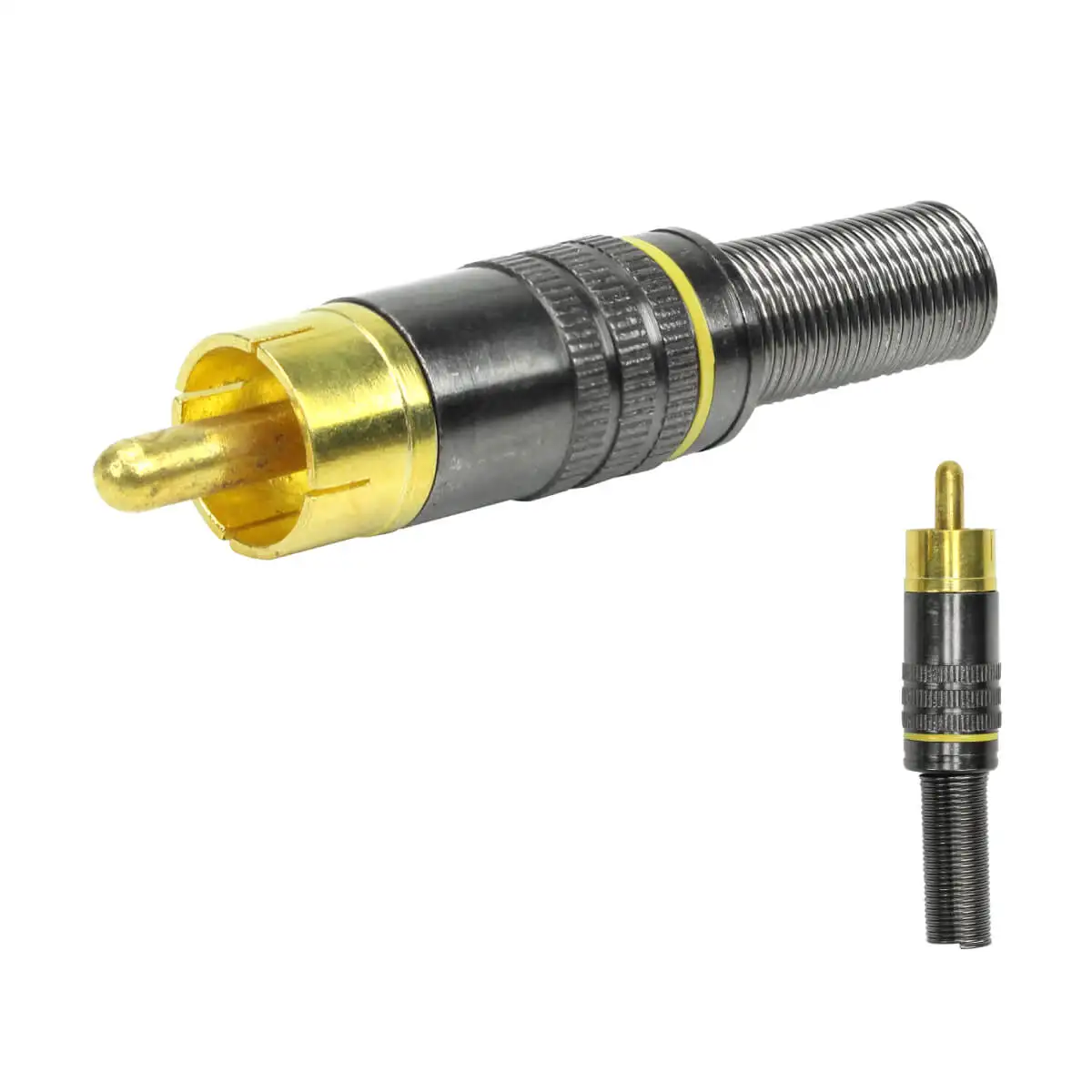 10x Professional Rca Plug Graphite Male-24K Gold Tip-Yellow