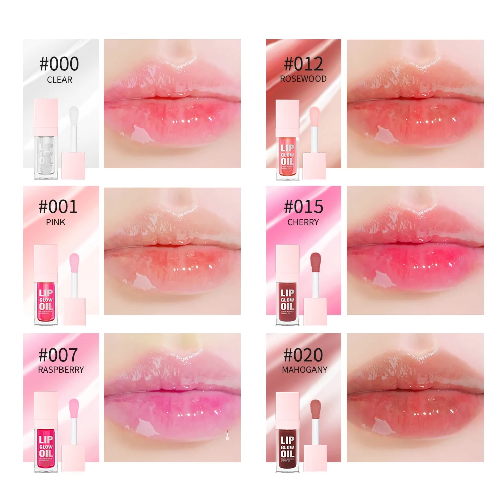 6 Colors Lip Glow Oil Hydrating Plumping Long Lasting Reduce Lips Lines Tinted Moisturizing Nourishing Daily Lip Care Makeup